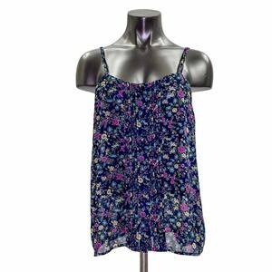 BLUE Floral Sheer Chiffon Floral Tank Top Blouse